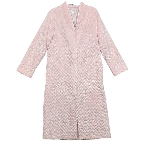 Charter Club Robe Plush Soft Zig Zag Velour Zip Up Robe Pink Lily Size Medium - Picture 1 of 11